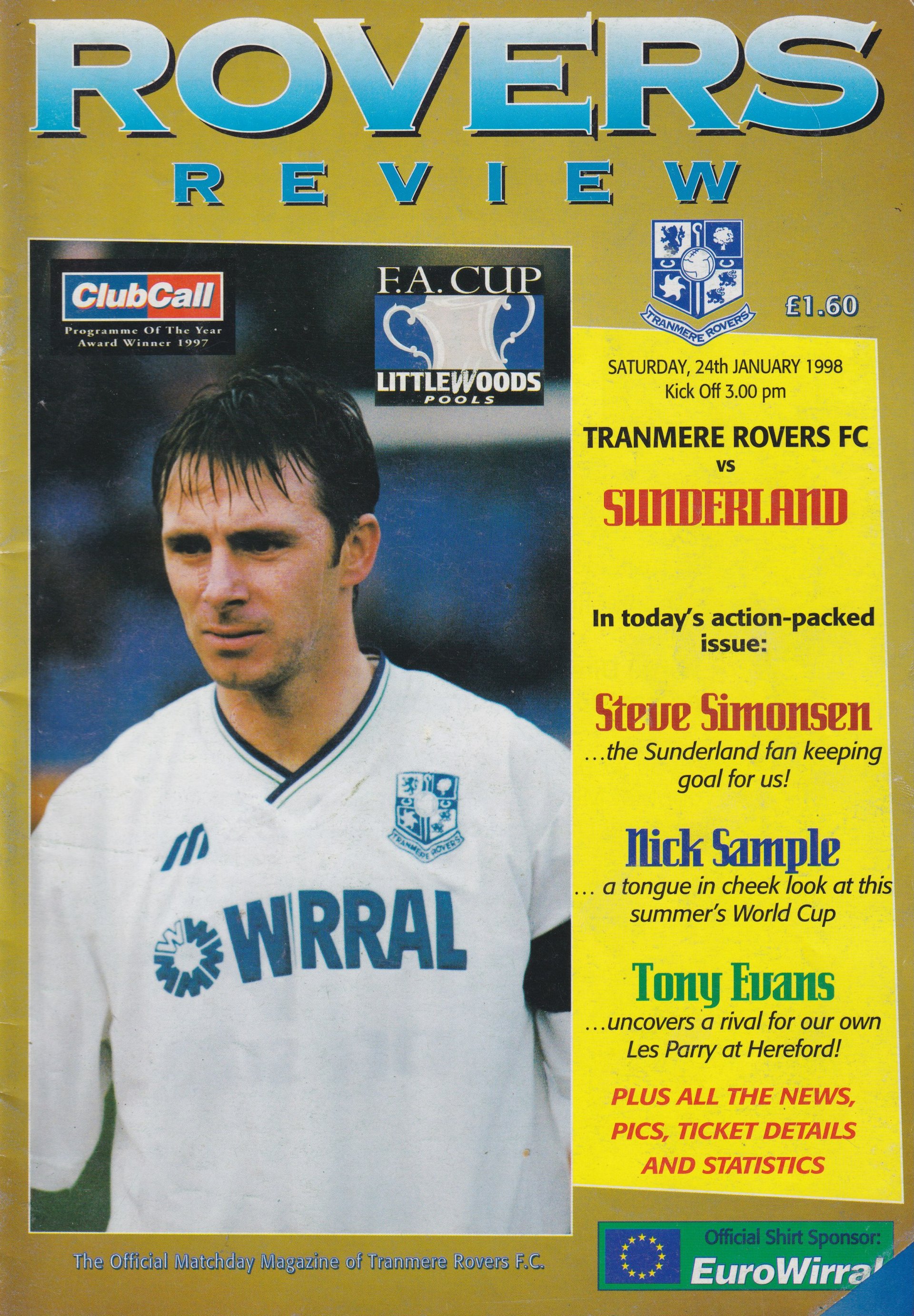 Tranmere Rovers v Sunderland match programme